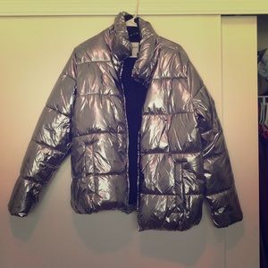 Silver Metallic Puffer Coat